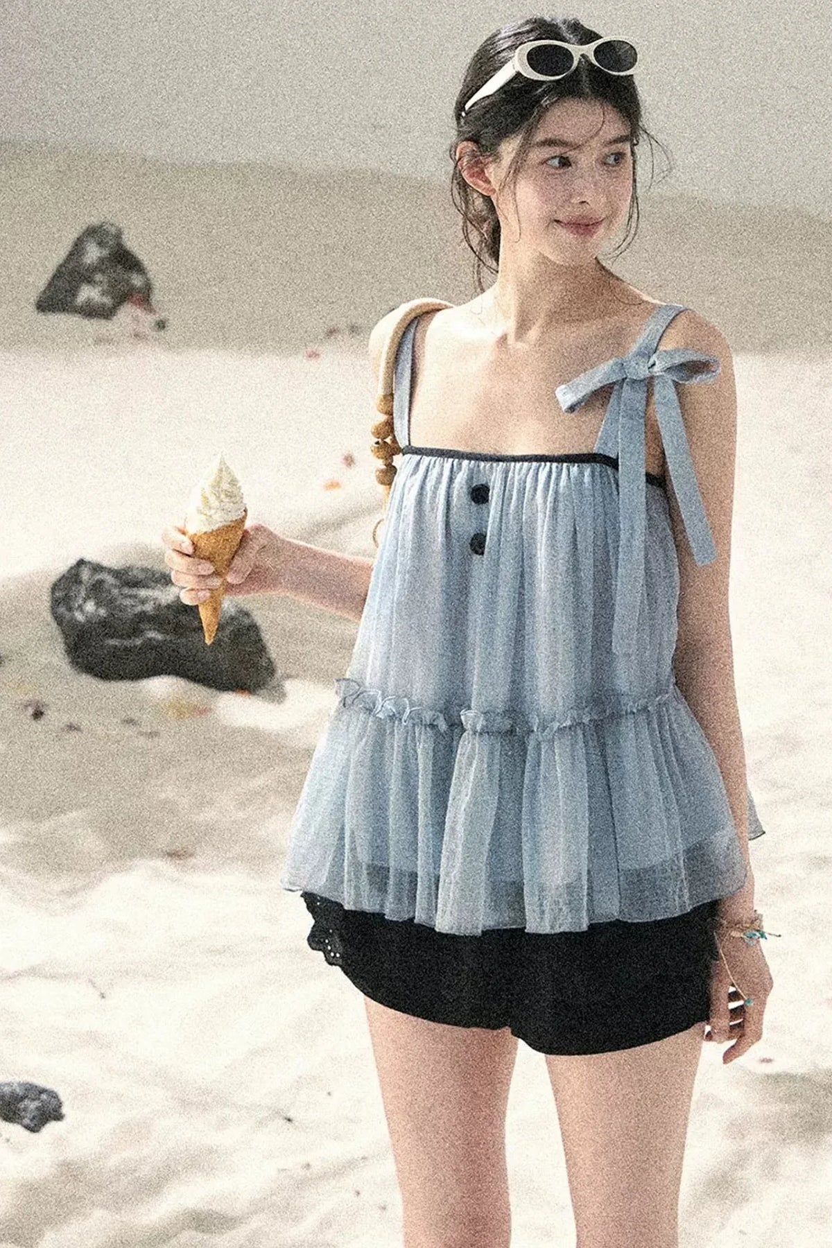 French Chiffon Mesh Top