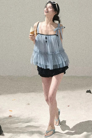 French Chiffon Mesh Top