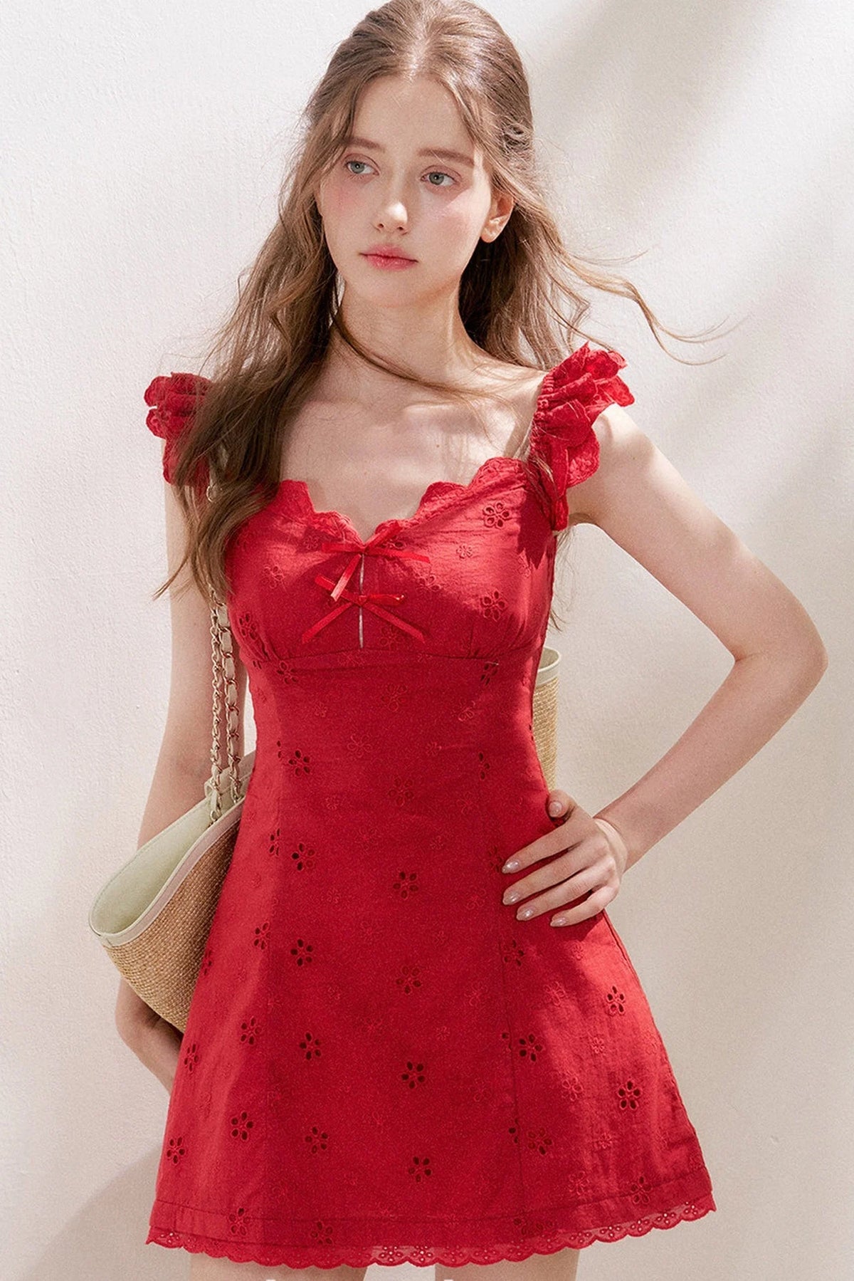 French Five-Petal Flower Embroidery Double-Layer Mini Dress