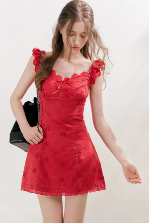 French Five-Petal Flower Embroidery Double-Layer Mini Dress