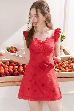 French Five-Petal Flower Embroidery Double-Layer Mini Dress