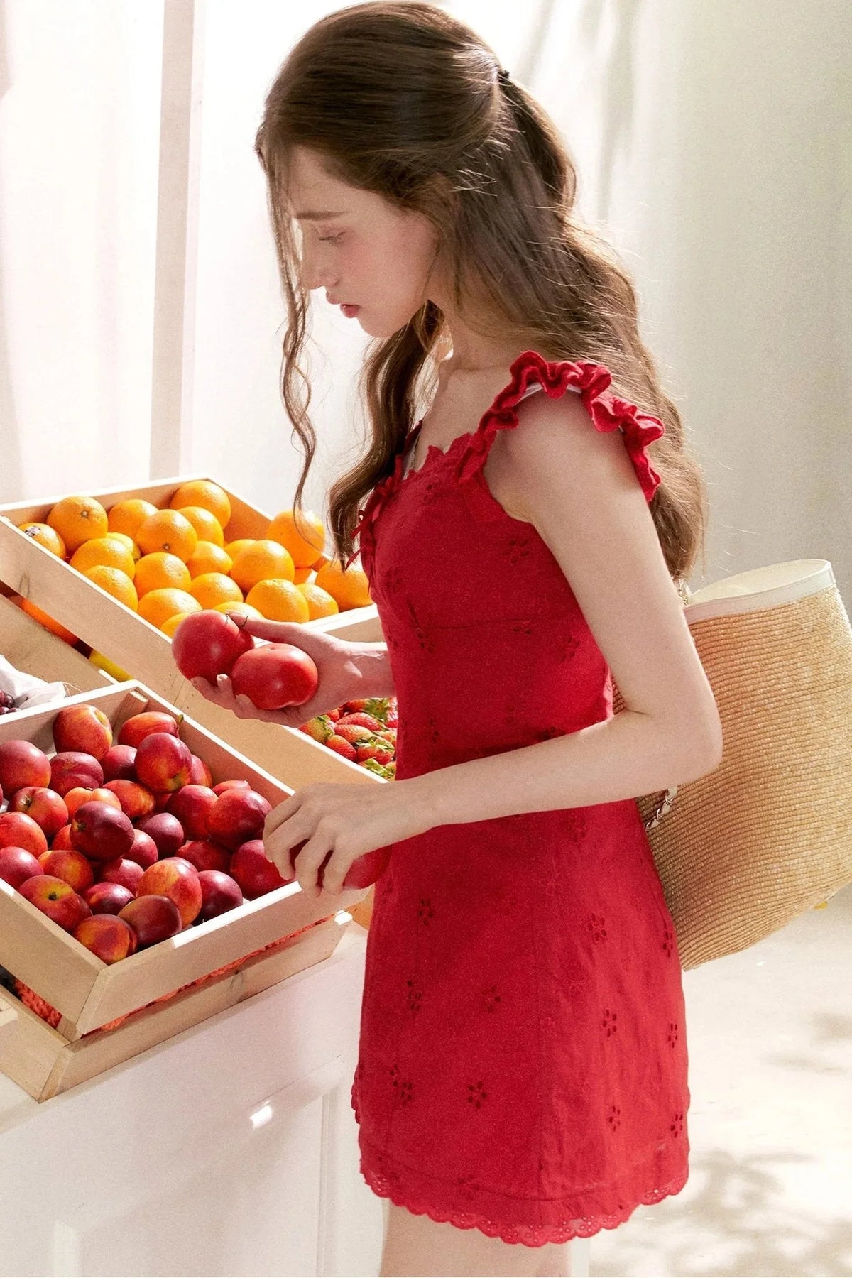 French Five-Petal Flower Embroidery Double-Layer Mini Dress