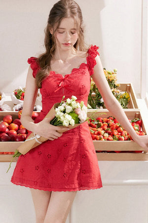 French Five-Petal Flower Embroidery Double-Layer Mini Dress