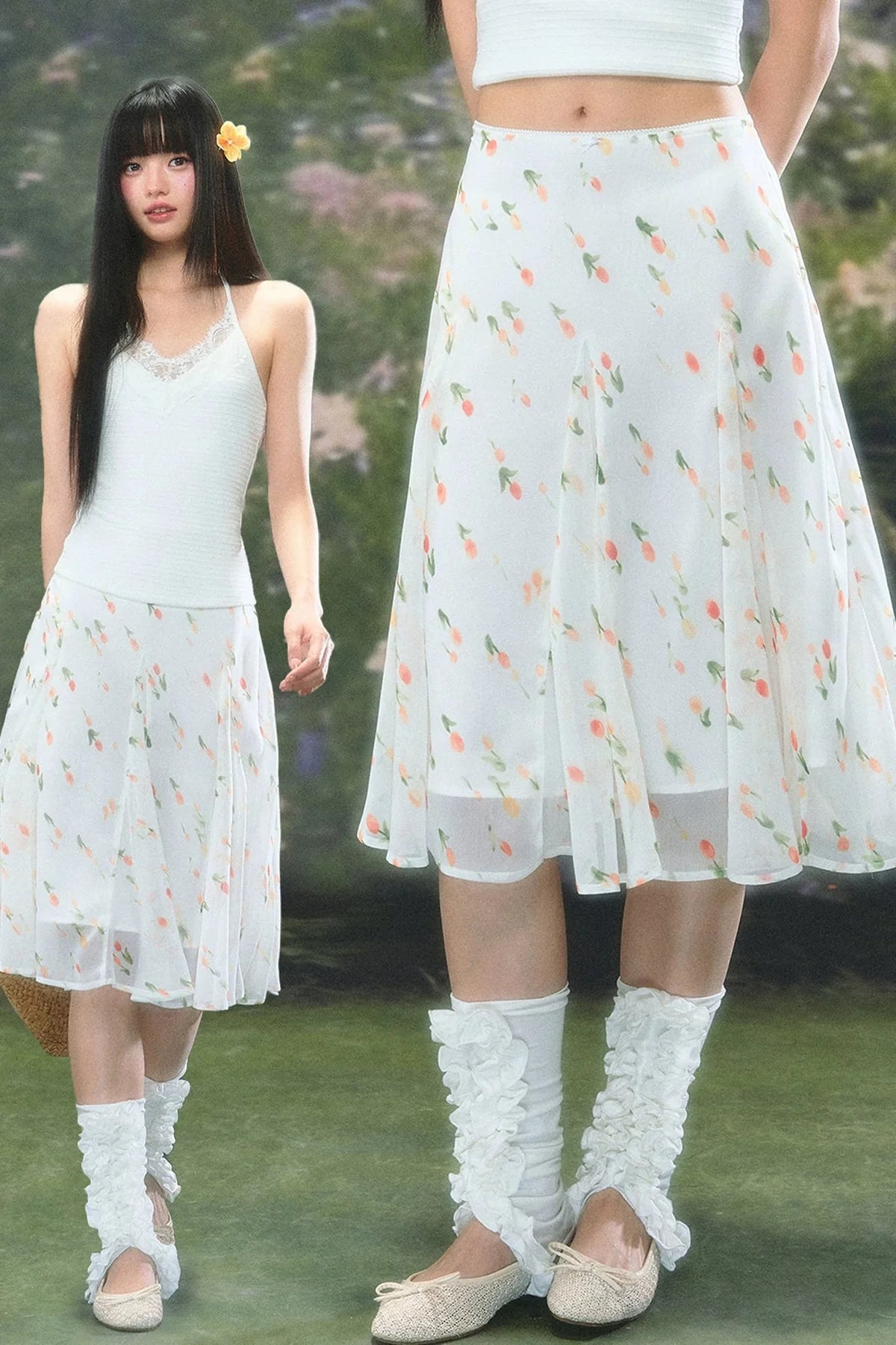 French Floral Chiffon Skirt