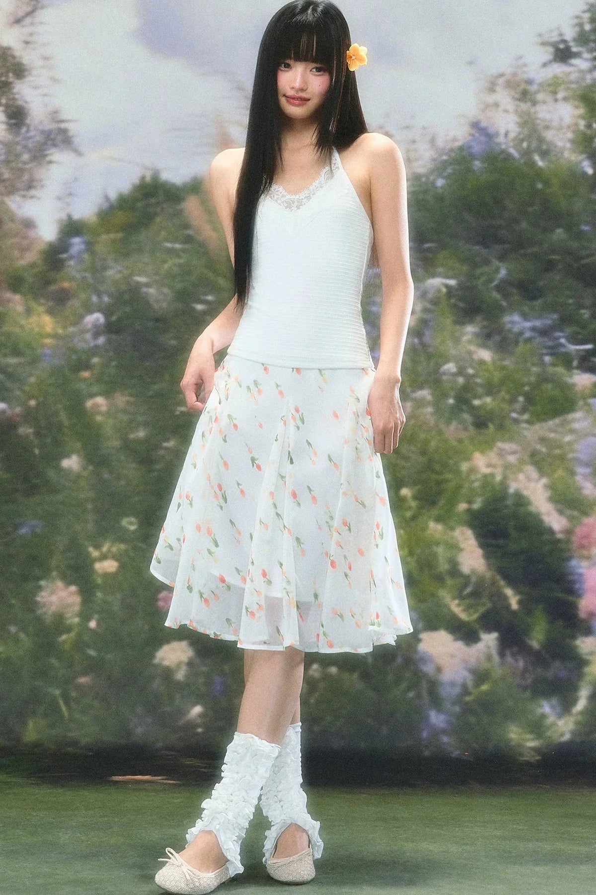 French Floral Chiffon Skirt
