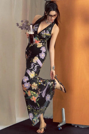 French Floral Fishtail Dress