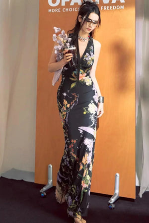 French Floral Fishtail Dress