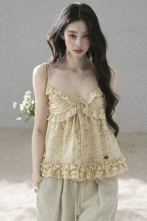 French Floral Ruffle Babydoll Top