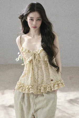 French Floral Ruffle Babydoll Top