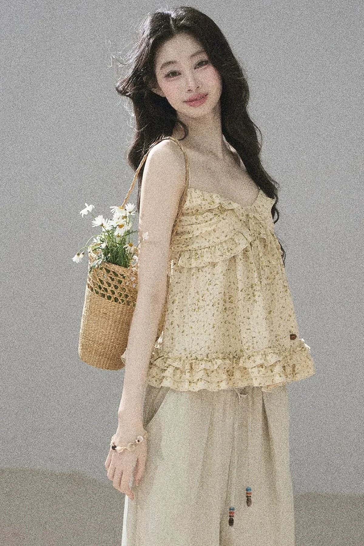 French Floral Ruffle Babydoll Top