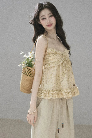 French Floral Ruffle Babydoll Top