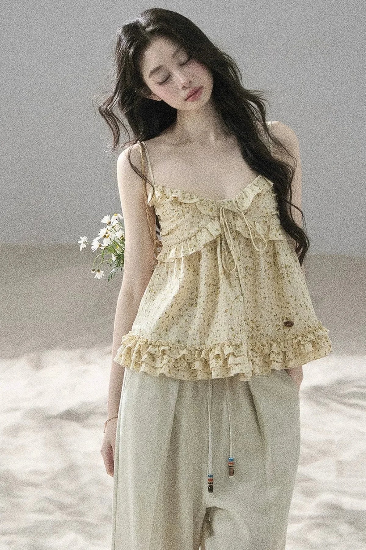 French Floral Ruffle Babydoll Top