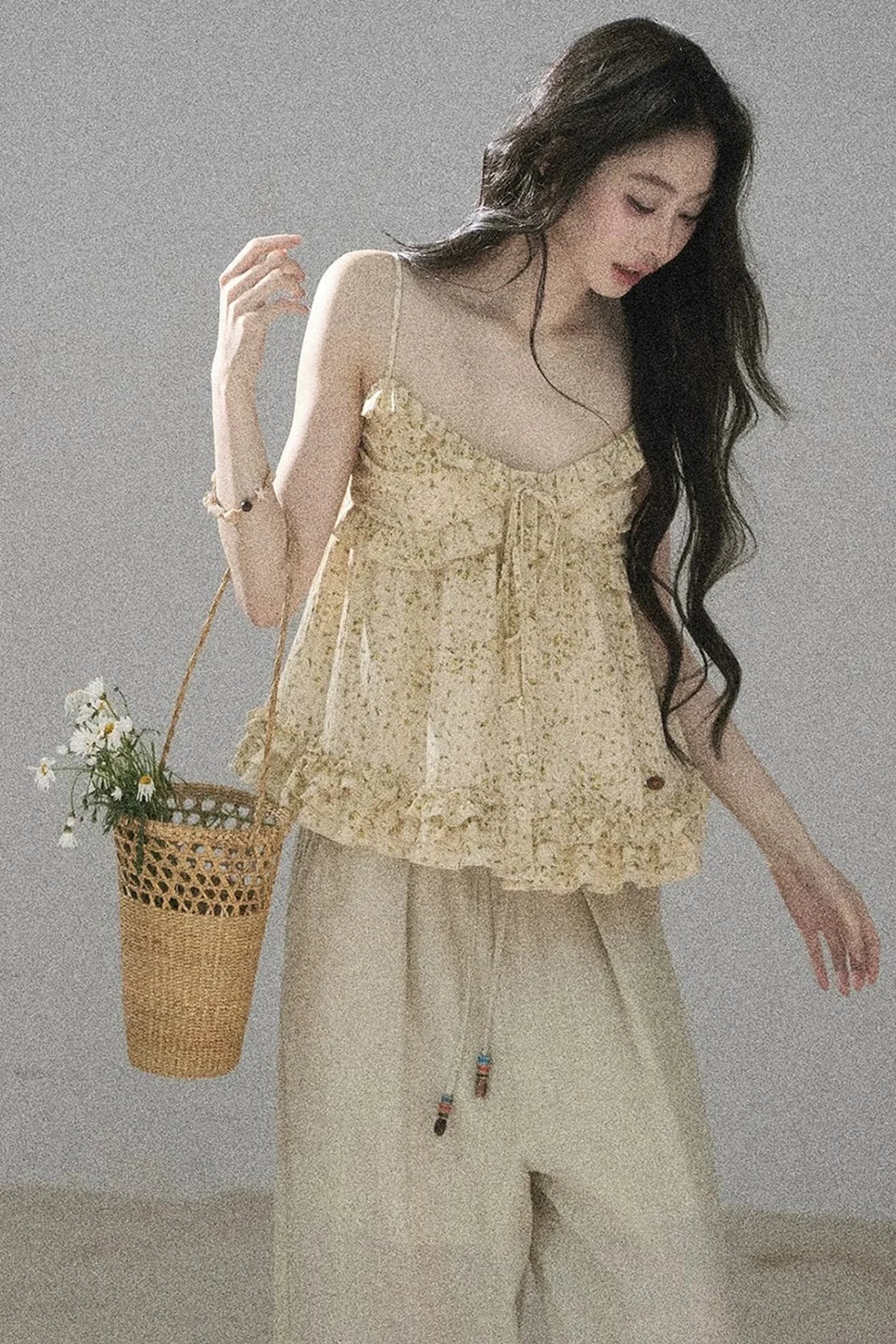 French Floral Ruffle Babydoll Top