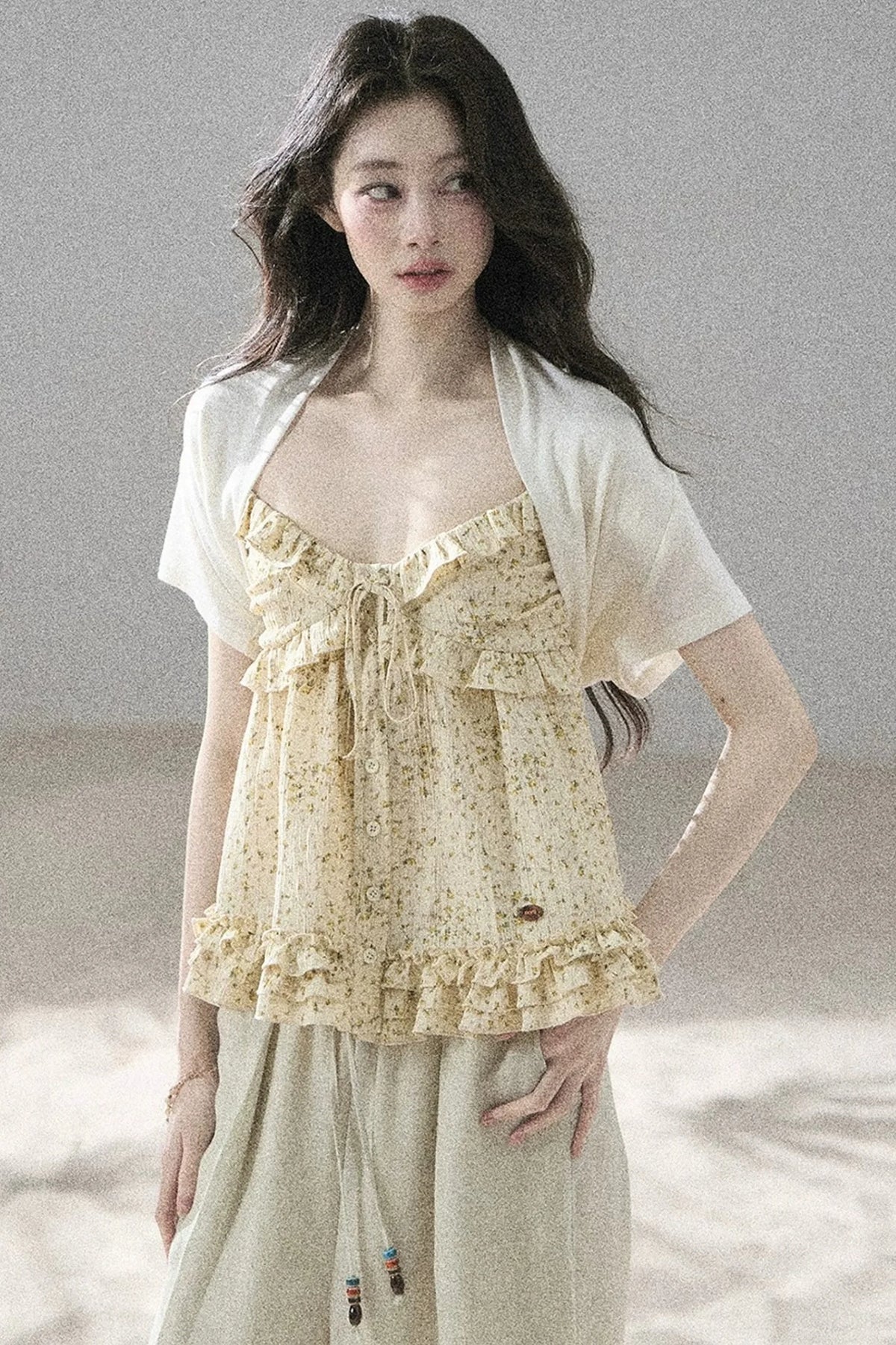 French Floral Ruffle Babydoll Top