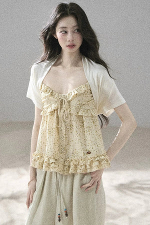 French Floral Ruffle Babydoll Top