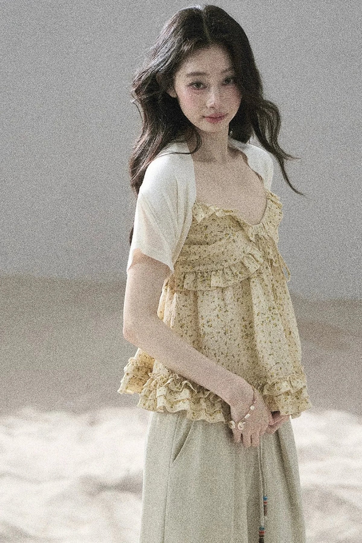 French Floral Ruffle Babydoll Top