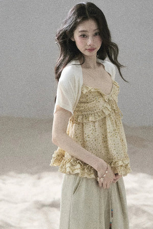 French Floral Ruffle Babydoll Top