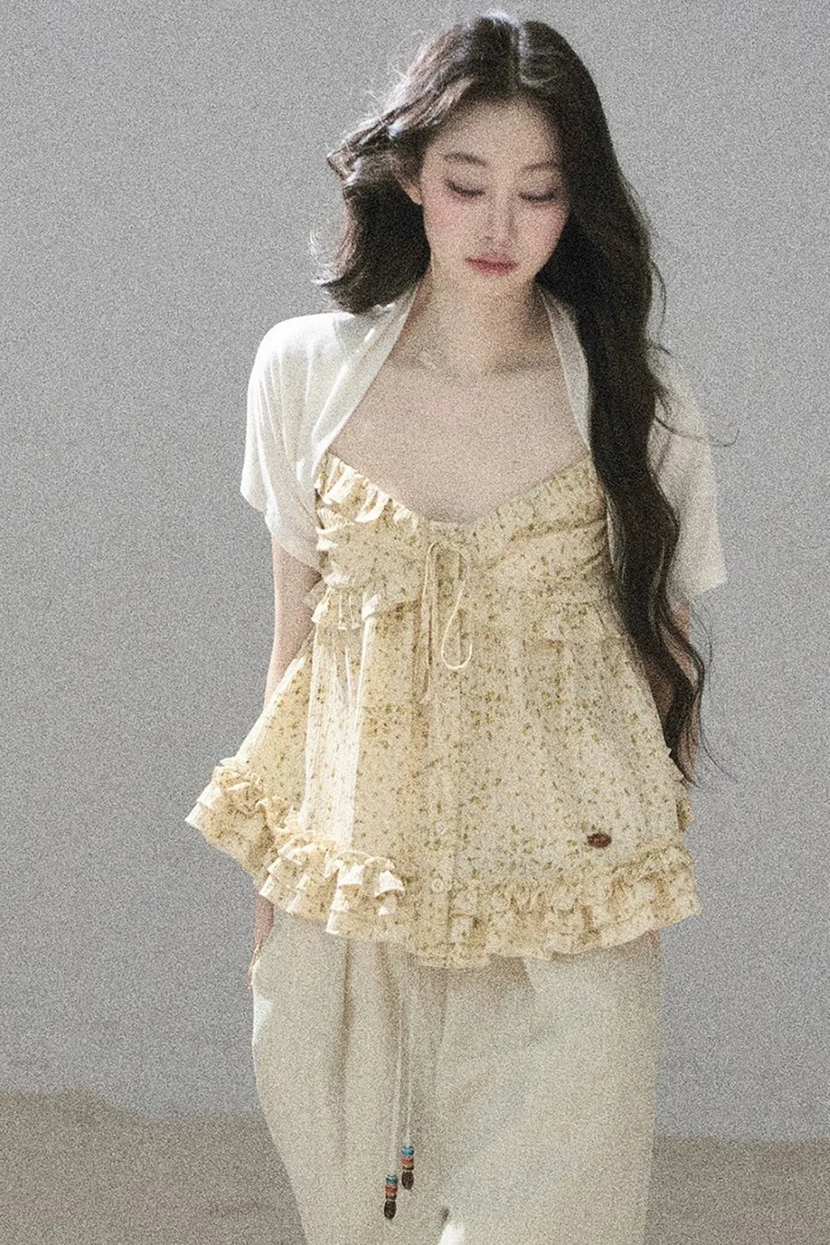 French Floral Ruffle Babydoll Top
