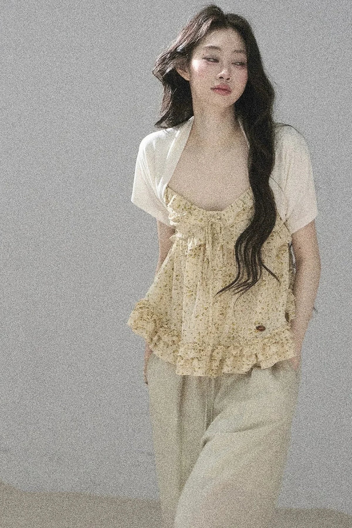 French Floral Ruffle Babydoll Top