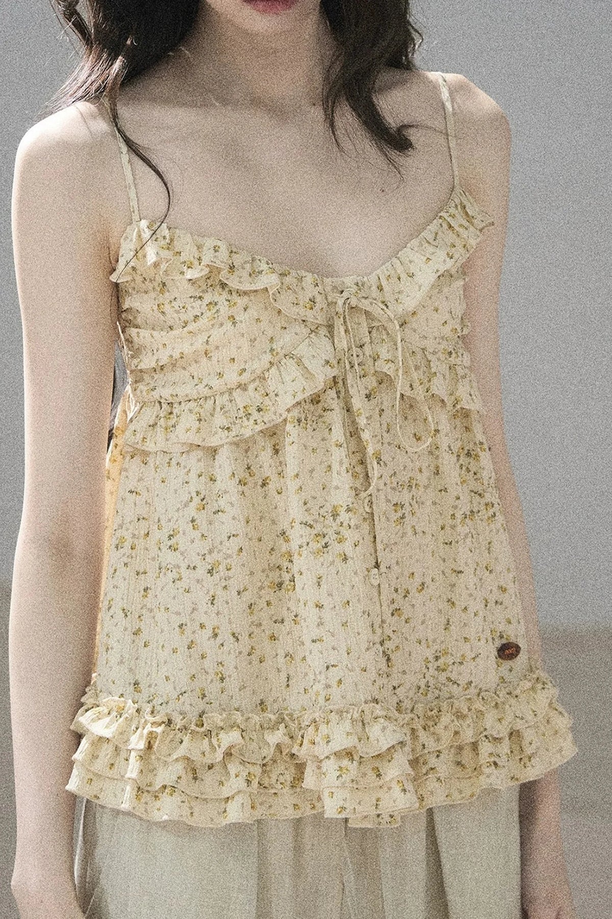 French Floral Ruffle Babydoll Top