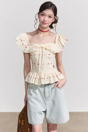 French Floral Ruffle Blouse