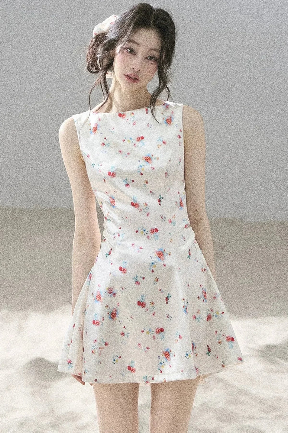 French Floral Satin Dress