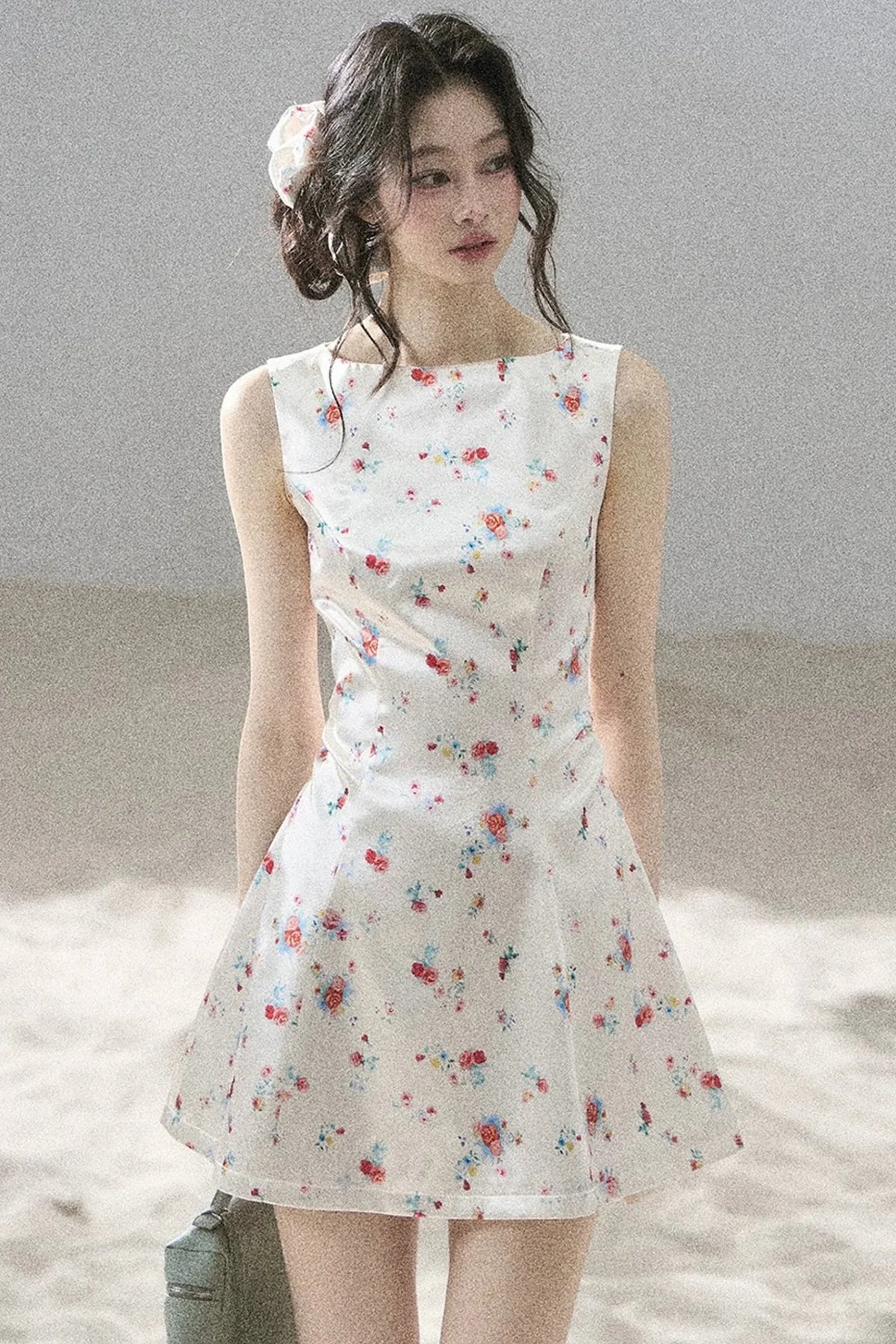 French Floral Satin Dress