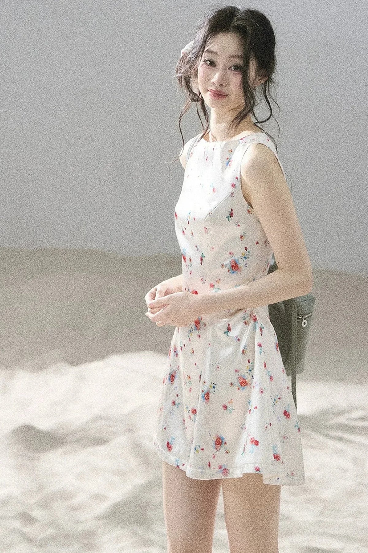 French Floral Satin Dress