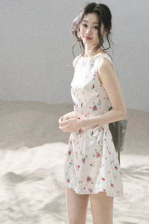 French Floral Satin Dress