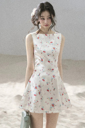 French Floral Satin Dress