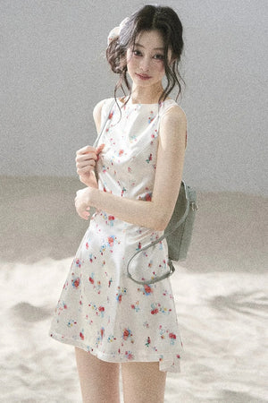 French Floral Satin Dress