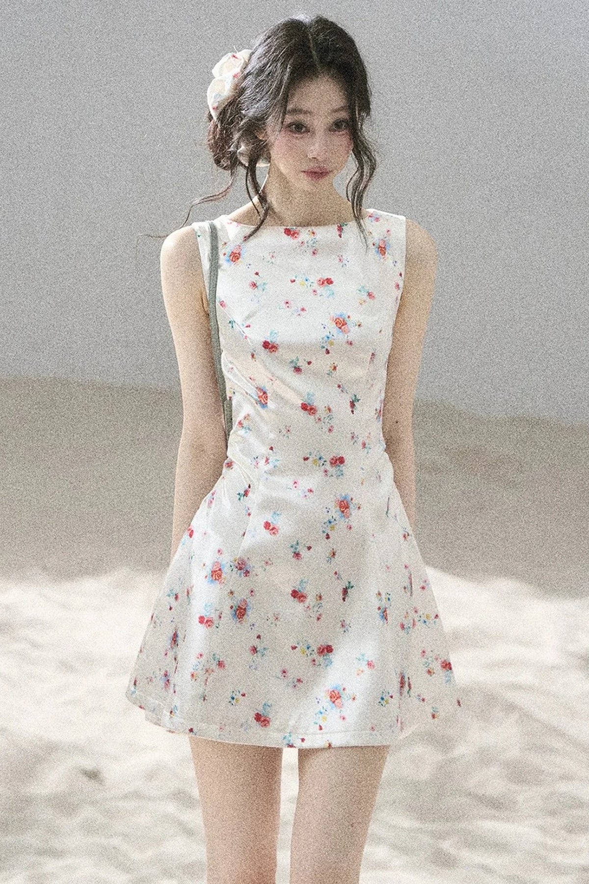 French Floral Satin Dress