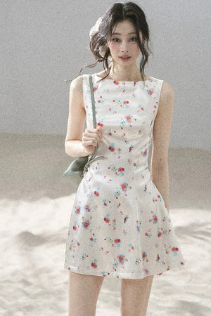 French Floral Satin Dress
