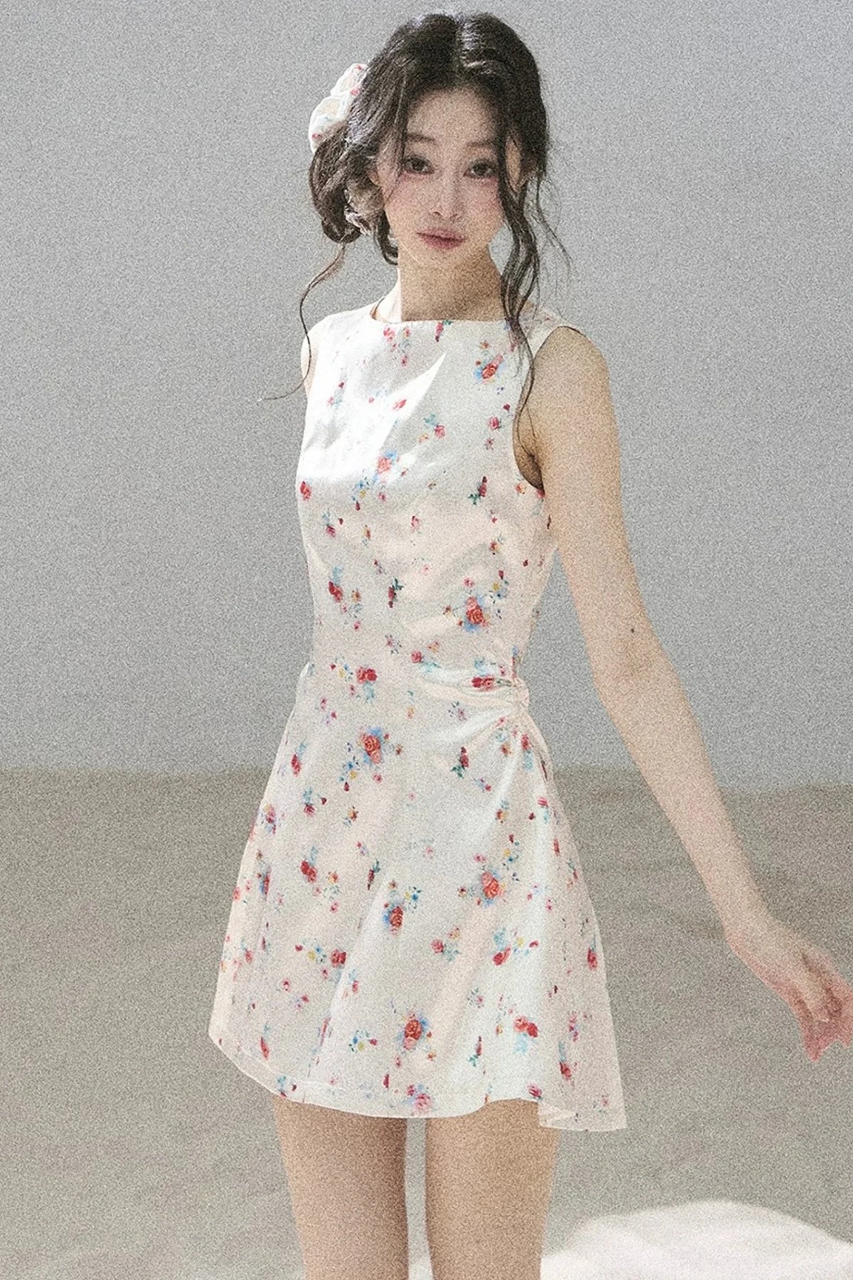 French Floral Satin Dress