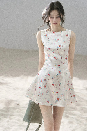 French Floral Satin Dress