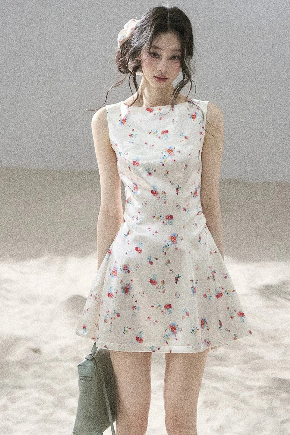 French Floral Satin Dress