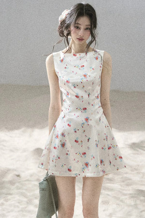 French Floral Satin Dress
