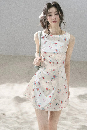 French Floral Satin Dress