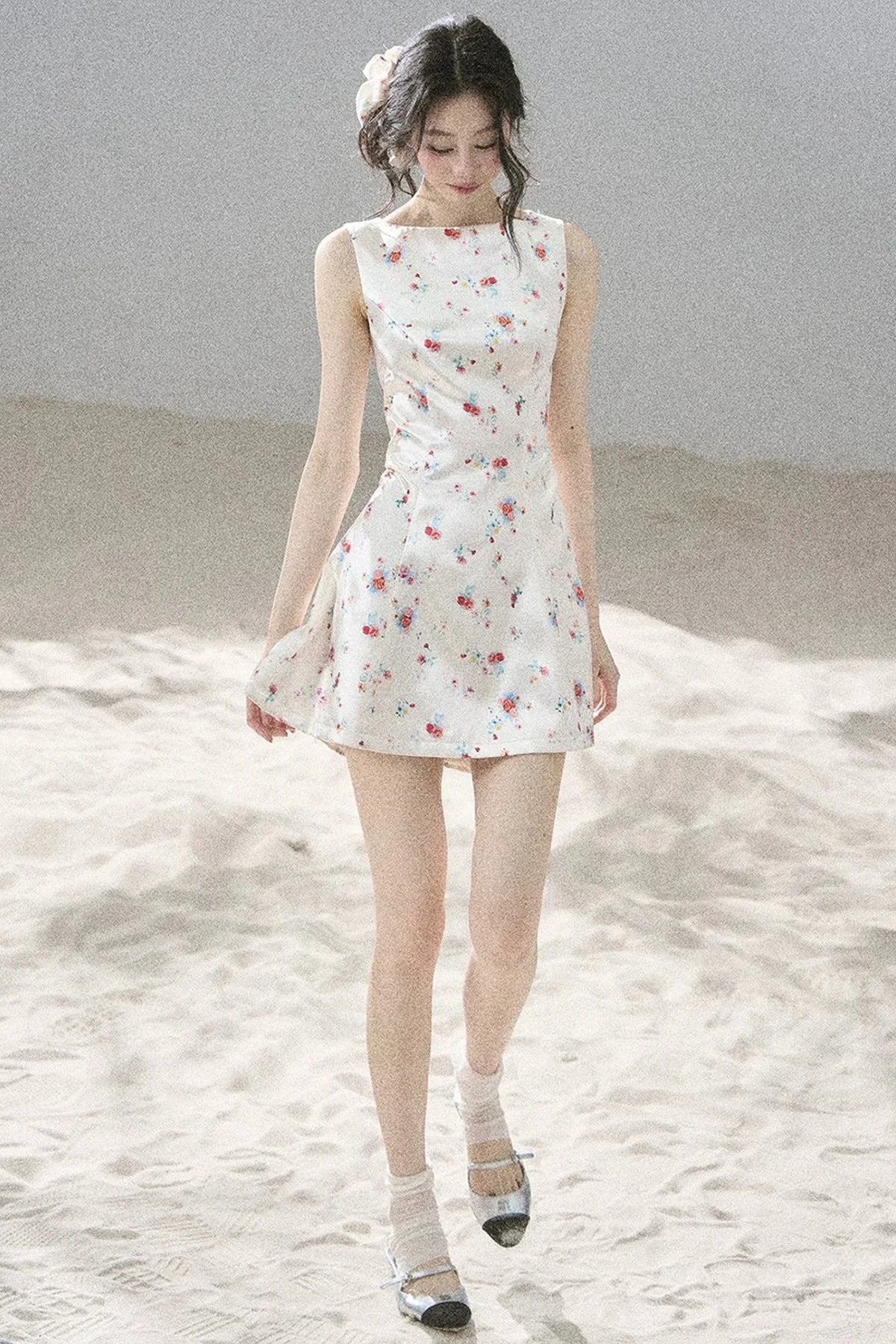 French Floral Satin Dress