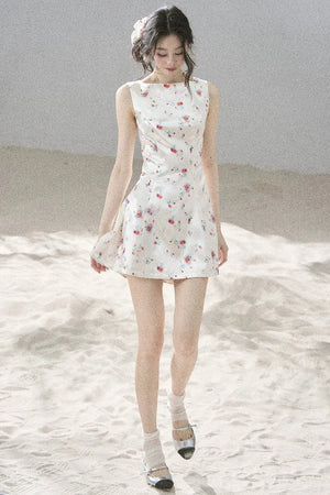French Floral Satin Dress