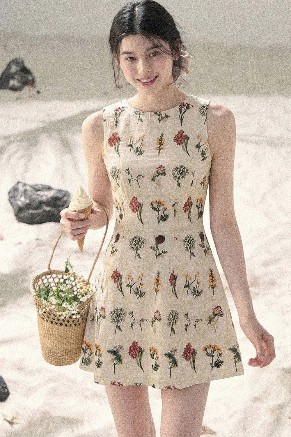 French Floral Waist Dress