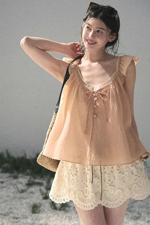 French Flutter Sleeve Babydoll Top Set