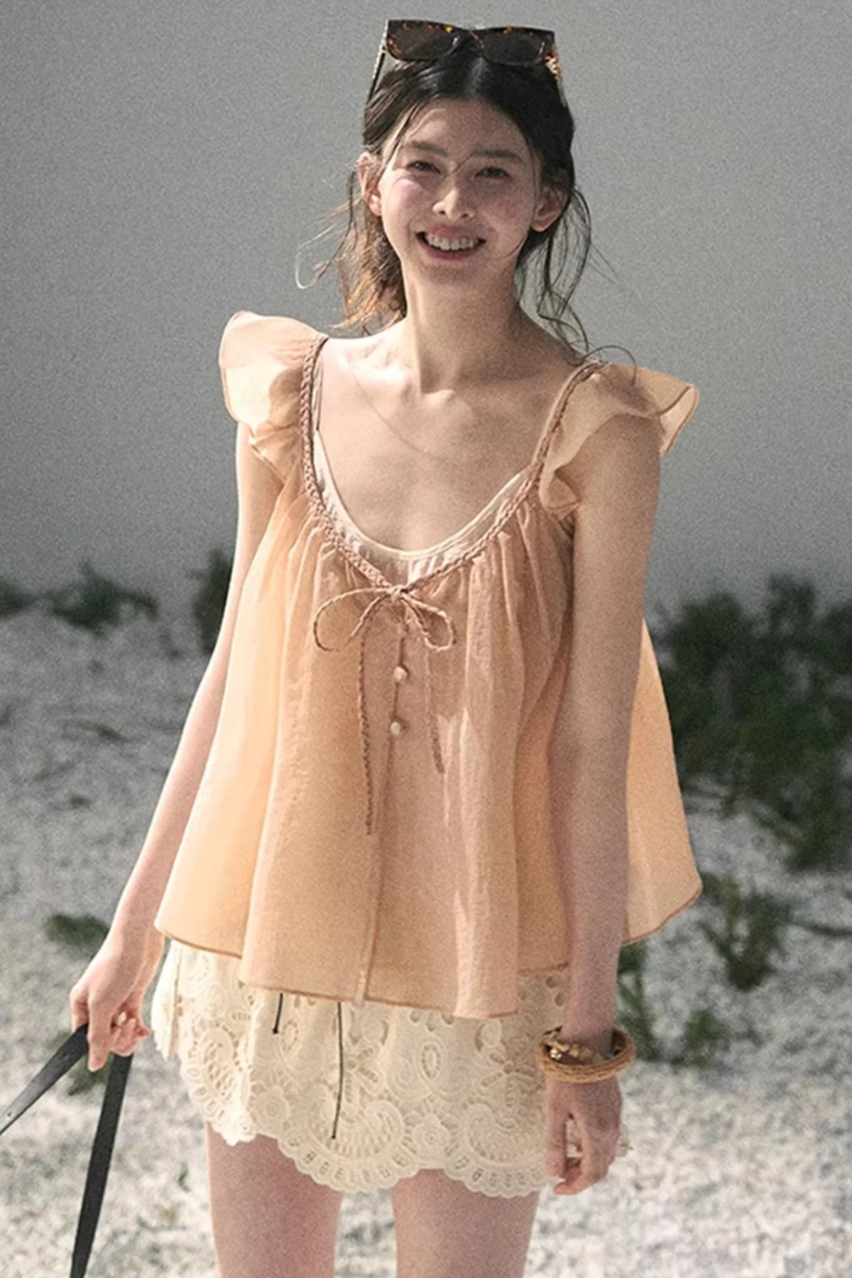 French Flutter Sleeve Babydoll Top Set