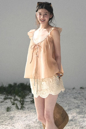 French Flutter Sleeve Babydoll Top Set