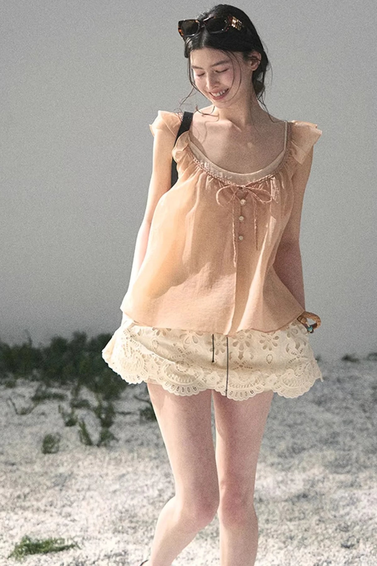 French Flutter Sleeve Babydoll Top Set