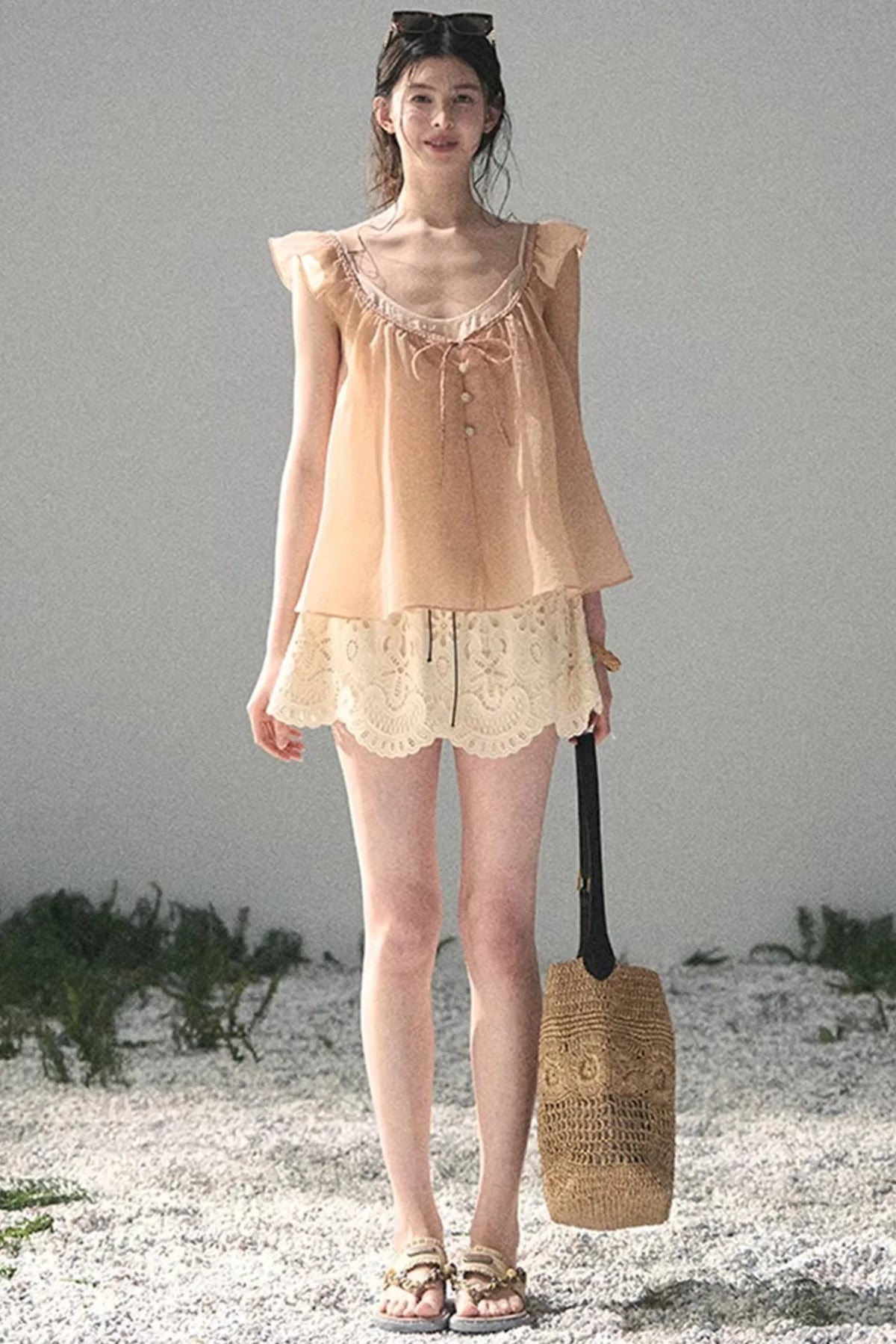 French Flutter Sleeve Babydoll Top Set