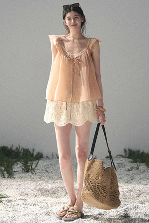 French Flutter Sleeve Babydoll Top Set