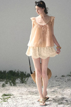 French Flutter Sleeve Babydoll Top Set