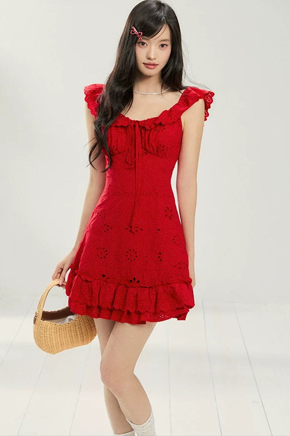 French Flutter Sleeve Ruffle Dress