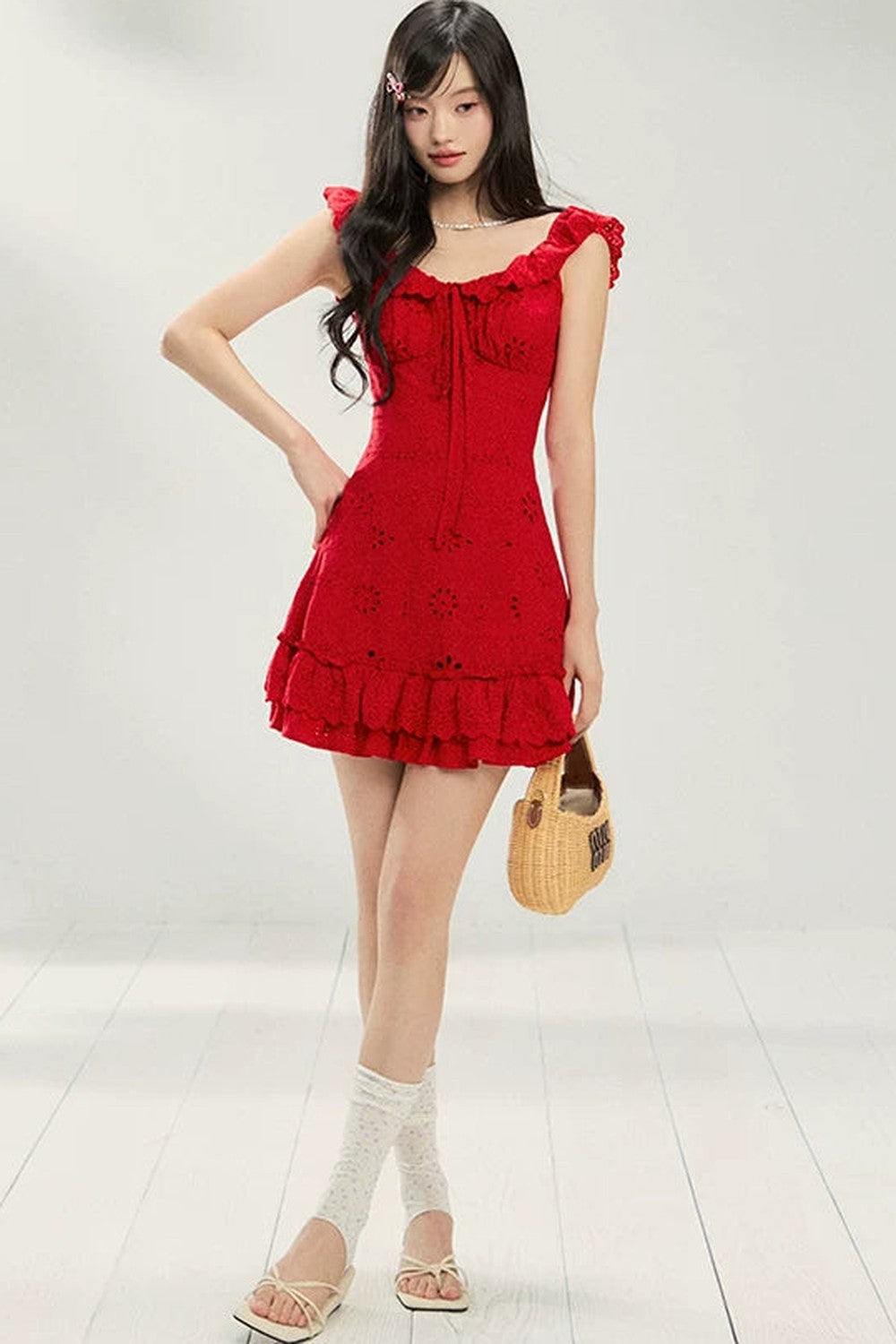 French Flutter Sleeve Ruffle Dress